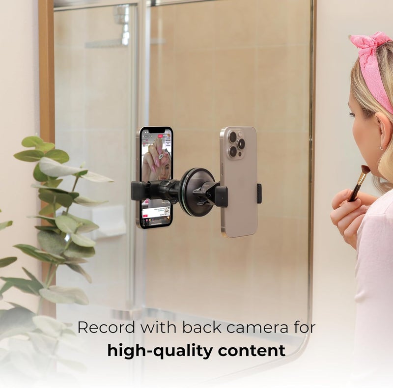 Hula Universal Phone Holder, Record with Front and Back Camera, Shower Mirror Bathroom Phone Holder, Adjustable Wall Mount Stand, TikTok YouTube Vlog Video Recording Kit Influencer Essentials Accessories - Image 2